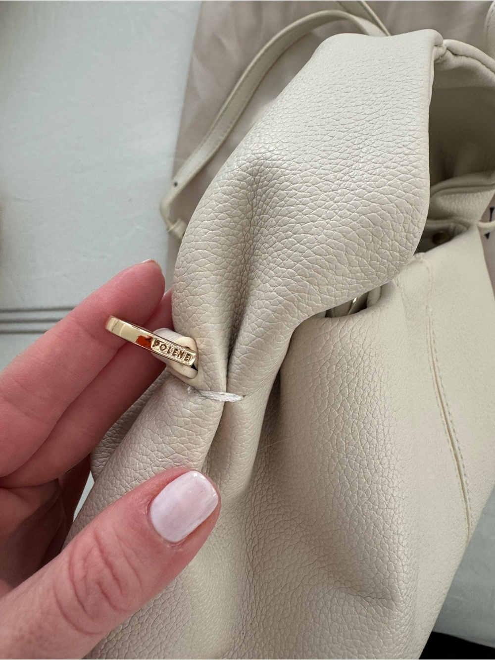 Polene Numero Neuf Mini Leather Shoulder Bag in Chalk - Picture 3 of 6